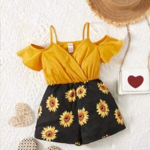 Baby Girl Sunflower Print Cold Shoulder Romper