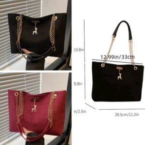 1pc Polyester Deer Decoration Large Capacity Zipper Closure Fashion Shoulder Tote Bag, Suitable For Women Daily Use