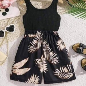 Girl Ribbed Vest Top & Wide Leg Printed Shorts Set
