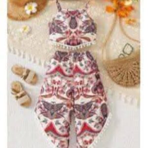 Girls Boho Tassel Cami Top and Wide Leg Pants Two Piece Set