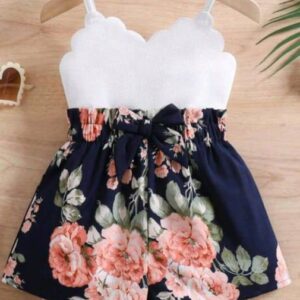 Baby Girl Ruffle Top & Floral Print Belted Shorts