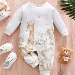 1pc Boys’ Watercolor Animal World Thermal Bodysuit