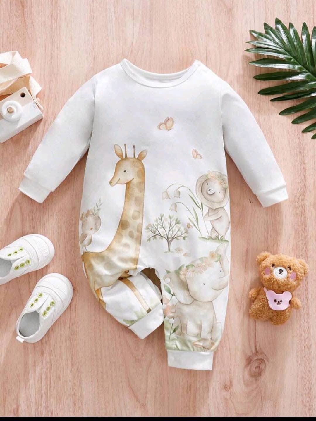 1pc Boys' Watercolor Animal World Thermal Bodysuit