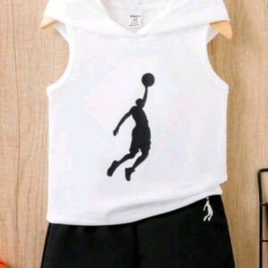 Young Boy Character Printed Hooded Vest And Shorts 2pcs/Set