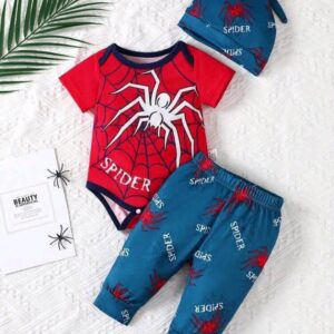 Baby Boy European And American Style Street Fashion And Cool Knitted Bodysuit With Pants And Hat Three-Piece Set