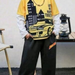 Boys’ Comfortable Casual Racing Pattern long sleeve And Sweatpants Set