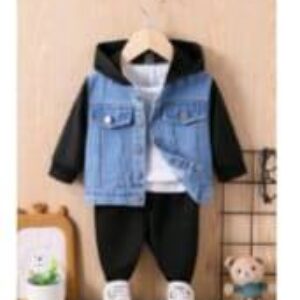 2pcs/Set Baby Boy Color Block Hooded Shirt And Solid Color Pants Set
