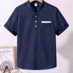 Men’s Cool Thin Breathable Solid Color Button Shirt Short Sleeve Grey