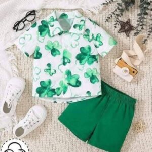 Baby Boys Casual Floral Lapel Collar Short Sleeve Shirt and Solid Color Shorts Set