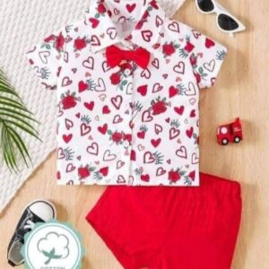 Baby Boy Heart and Rose Print Shirt Set with Solid Color Shorts