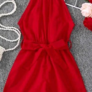 Red Strappy Jumpsuit with Belt