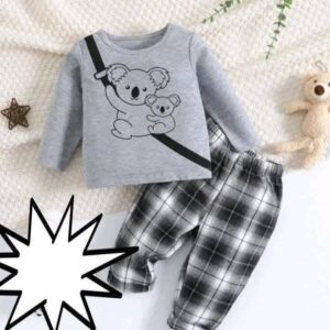 Toddler Boys’ College Style Bear Printed Long Sleeve Outfit
