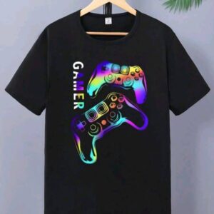 Teen Boys Colorful Game Controller Letter Print T-Shirt