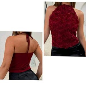 Women’s 3D Floral Halter Top Tie Backless