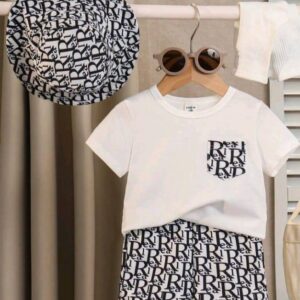 Young Boys Fashion Casual Sporty Simple Versatile Breathable Letter & Graphic Print Short Sleeve T-Shirt, Shorts And Sun Hat Set