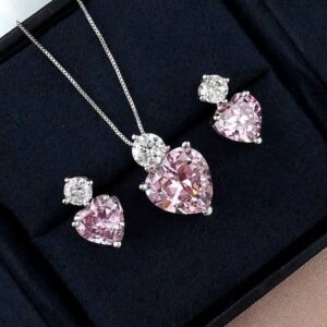 3pcs/Set Y2K Style Pink Heart Crystal Pendant Necklace & Earrings Jewelry Set