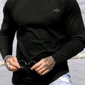 Men’s Casual Mountain Print Crew Neck Long Sleeve T-Shirt