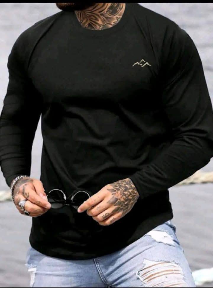 Men's Casual Mountain Print Crew Neck Long Sleeve T-Shirt