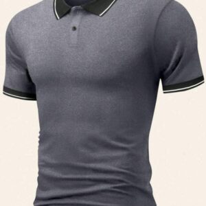 Men’s Golf Shirts Color Block Slim Stretch Tennis Blouse Short Sleeve