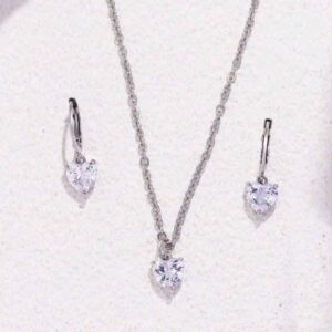 Female Love Knot Heart Shape Simulated Diamond Pendant Necklace Stud Earrings Jewelry Set