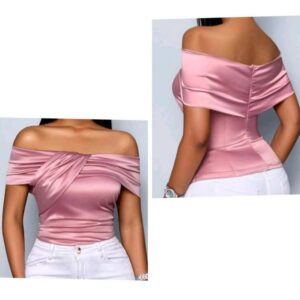 Women’s Elegant Off-the-Shoulder Chiffon Top with Cross Pleated Straps