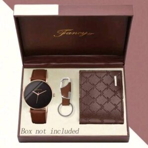 3pcs Men’s Stylish Luxury Watch + Wallet + Keychain Set