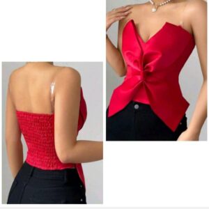 Fashion Bow Transparent Strap Red Zipper Design Tank Top