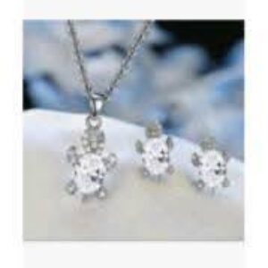 Sterling Silver Round Cz Earring And Pendant Set