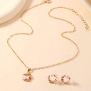 1 Pair Floral Earrings + 1 Piece Necklace – 3 Pieces/Set, Simple Floral Earrings and Necklace Set for Women