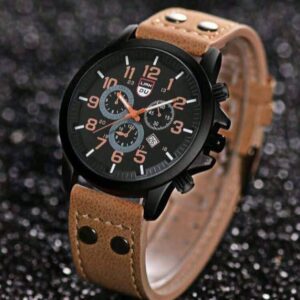 1 Piece Men’s Casual Quartz Wristwatch with Round Dial and PU Leather Strap