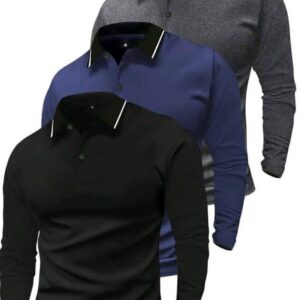 Men’s Muscle Collar Neck Shirts Slim Fit Button Down Lapel Long Sleeve Golf T-Shirt