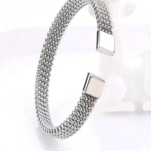 Woven Mesh Stainless Steel Open Bangle for Men