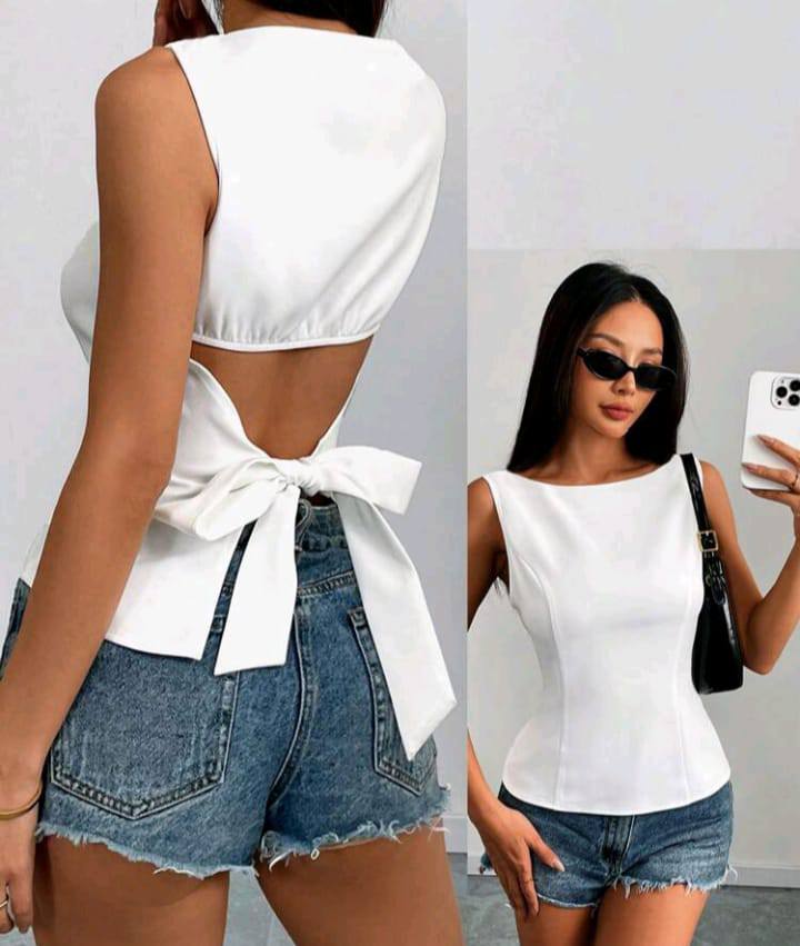 Women's Cropped White Basic Blouse Top