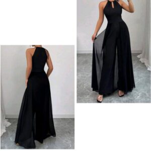 Black Tie Neck Chiffon Jumpsuit