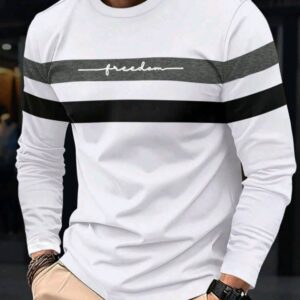 Men’s Casual Stylish Sports Fitness Beach Vacation Round Neck Long Sleeve T-Shirt