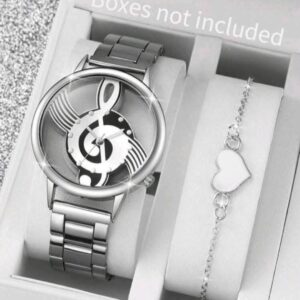 2PCS Women Watches Fashion Hollow-out Dial Quartz Watch for Women Clock Heart Bracelets Set