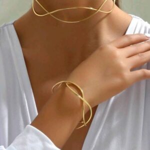 1 Piece Double Layer Cross Lines Choker Necklace, Gold and Silver, Adjustable Open Ends, Chic Women Accessory