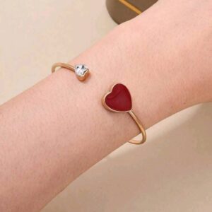 1pc/set Valentine’s Day Gift Red Love Heart Inlaid Heart Plastic Rhinestone Adjustable Women’s Open Bracelet
