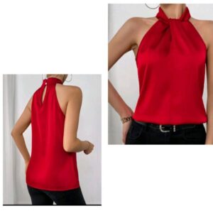 Women’s Sleeveless Shirt With Twist Front Knot
