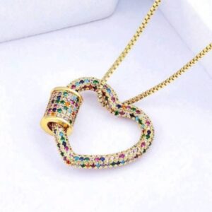 1pc Valentine’s Day Colorful Cubic Zirconia 18K Gold Plated Copper Material Pendant Necklace