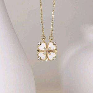 Gold-Plated Four Leaf Clover Pendant With Cubic Zirconia Inlaid Heart Mosaic