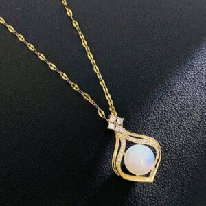 Stainless Steel Rhinestone & Faux Pearl Decor Geometric Charm Necklace For Women