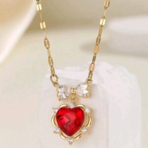1pc Stainless Steel Bow And Heart Pendant Necklace