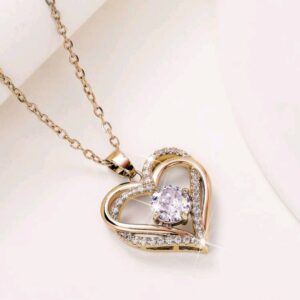 Rose Gold Crystal Heart Large Necklace