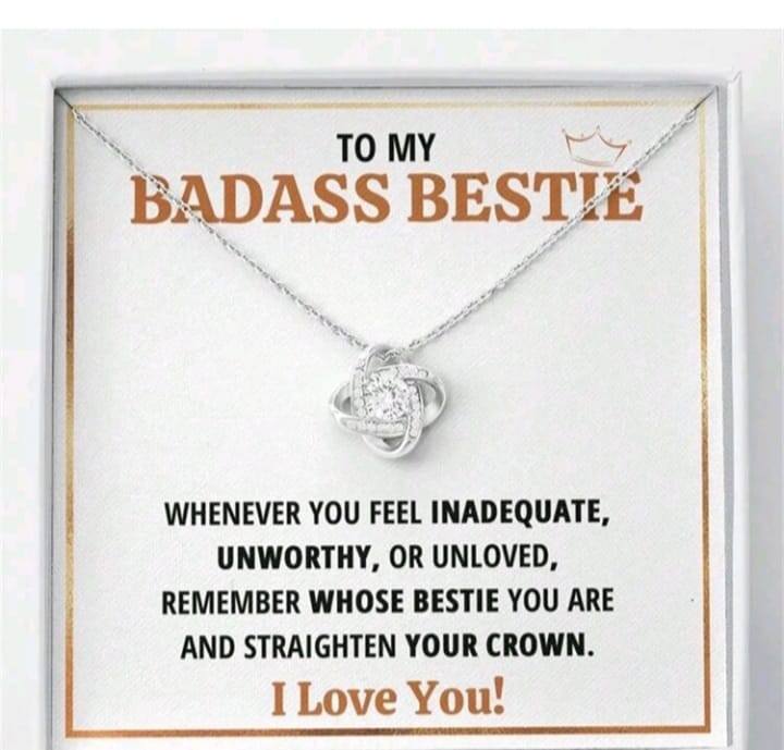 Sterling Silver Gift Best Friend Necklace, To My Badass Bestie Crown Necklace
