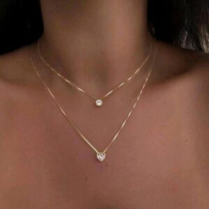 925 Sterling Silver Single Stone Heart Round Cubic Zirconia Delicate Box Chain Bezel Single Charm Necklace Women Jewelry