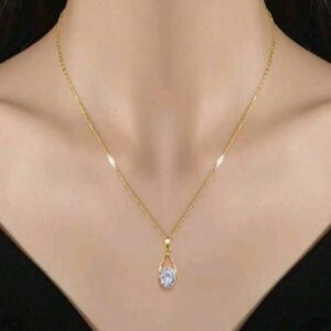 Classic Water Drop Zircon Pendant Necklace for Women Temperament Gold Color Stainless Steel Collarbone Chain Jewelry Colorfast