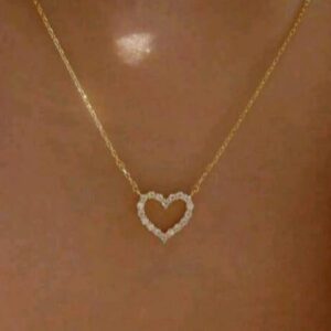 Rhinestone Heart Necklace Crystal Heart Pendant Necklace Gold CZ Heart Choker Necklace Hollow Heart Chain Necklace Paved CZ Heart Love Necklace Jewelry for Women