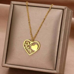 Stainless Steel Love U Mom Heart Pendant Necklace