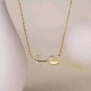 Tulip Necklace, Gold Plated Women’s O Chain Necklace With Cubic Zirconia And Faux Pearl Pendant